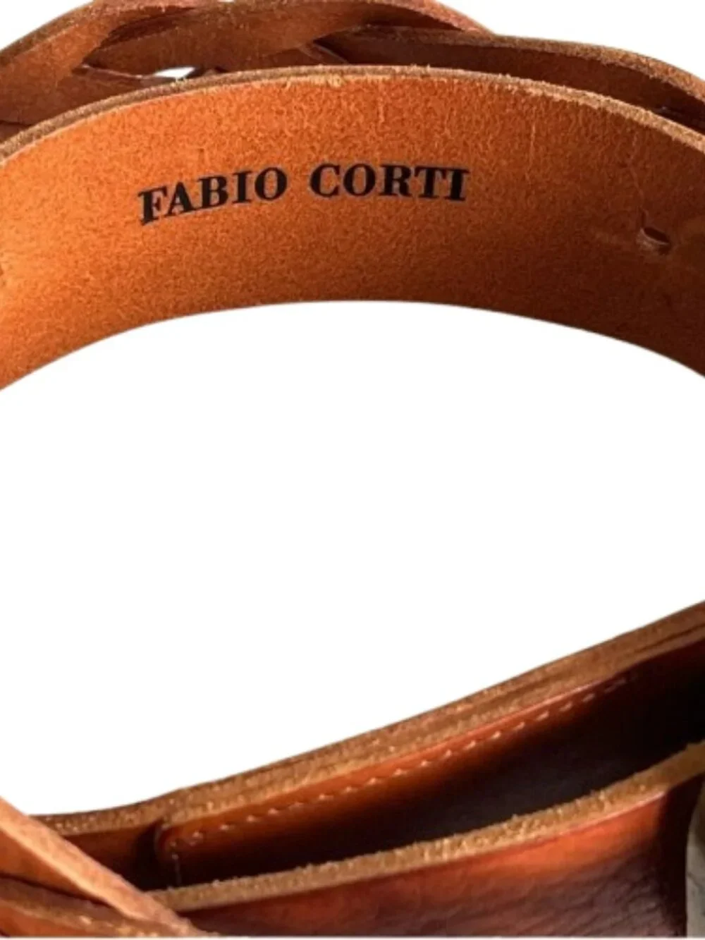 Fabio Corti Studded Braided Studded Leather Belt Cognac Brown Wide Large